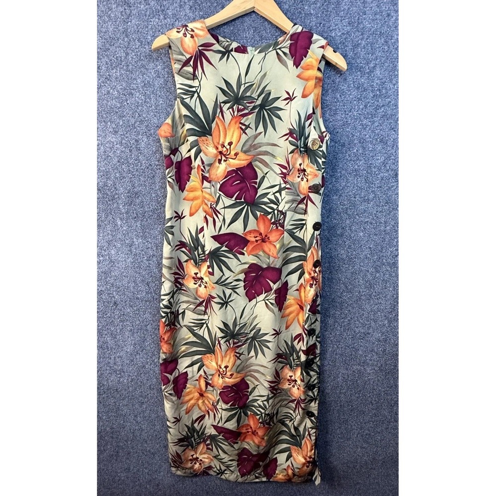 VTG R&K Originals Tropical Shift Dress Women's Size 8 Olive Green Sleeveless